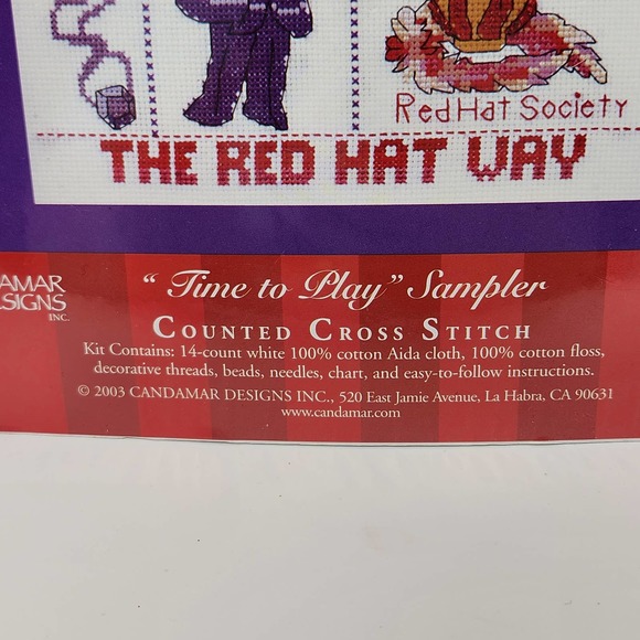 Candamar Designs Red Hat Society Counted Cross Stitch Kit 51483 Time To Play New - Picture 4 of 5